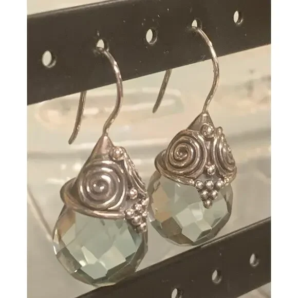 Sajen Earrings Sterling Silver & Light Blue Aquamarine Briolette Drop Fishhooks - Picture 6 of 8